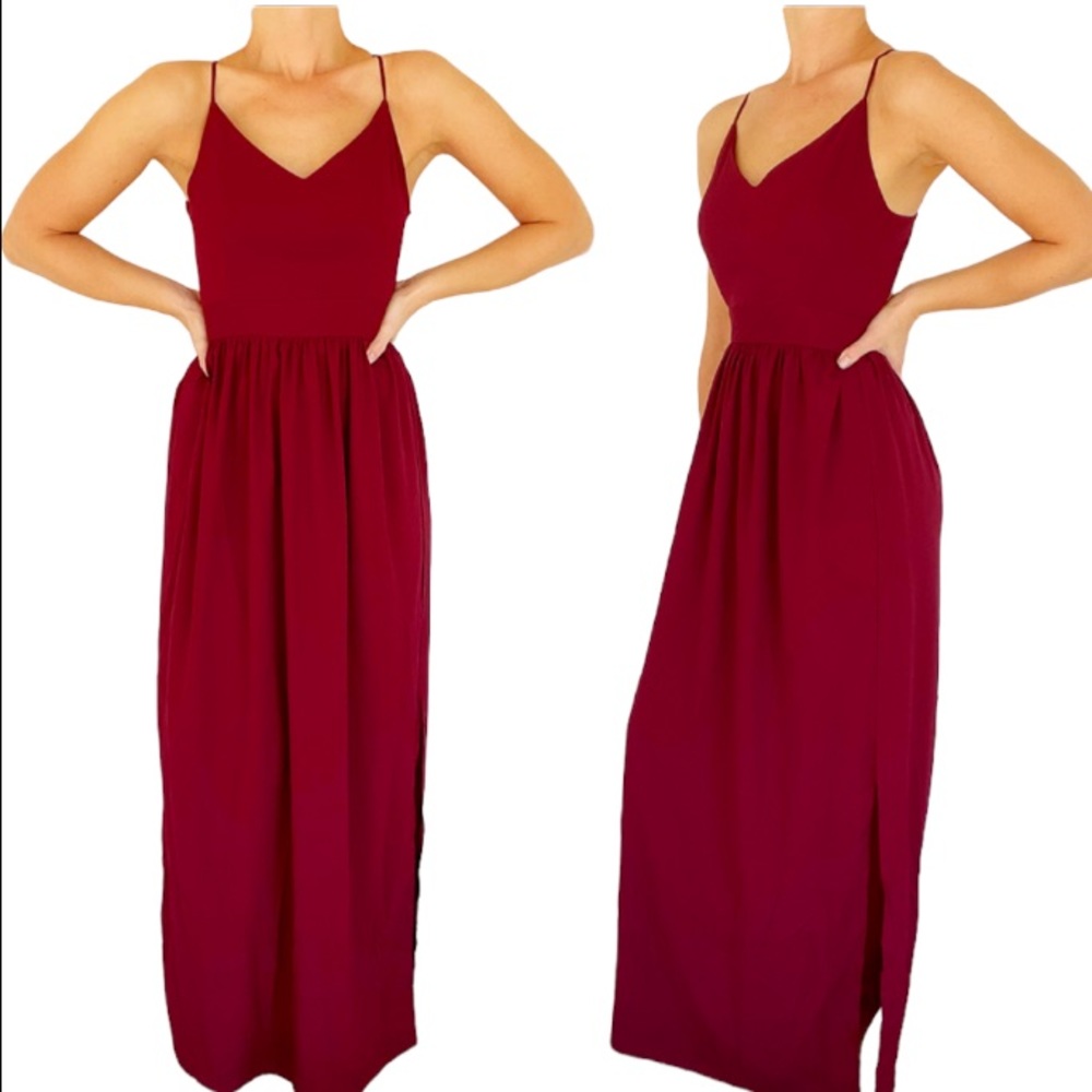 TOBI maroon backless strappy maxi dress gown size small
